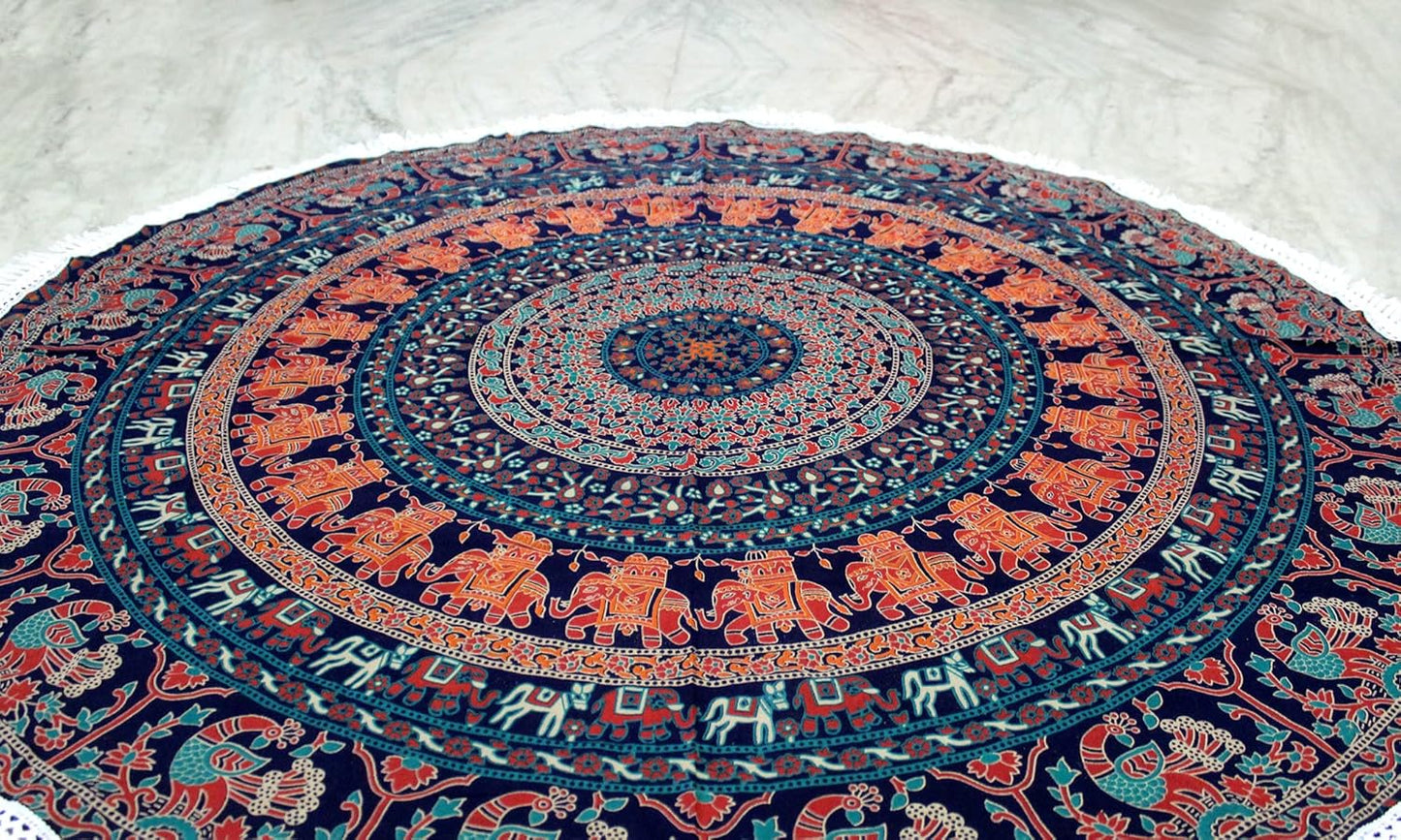 Round Turquoise Mandala Beach Blanket - Boho Chic Vibes