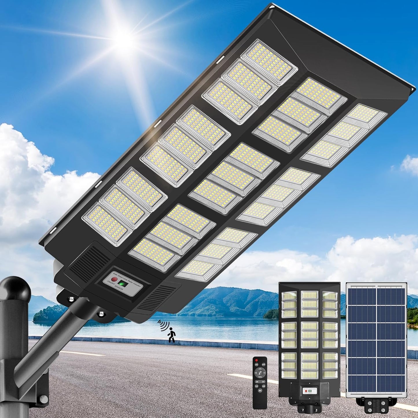 5000W Solar Street Lights Outdoor with Adjustable Tri-Color Temp