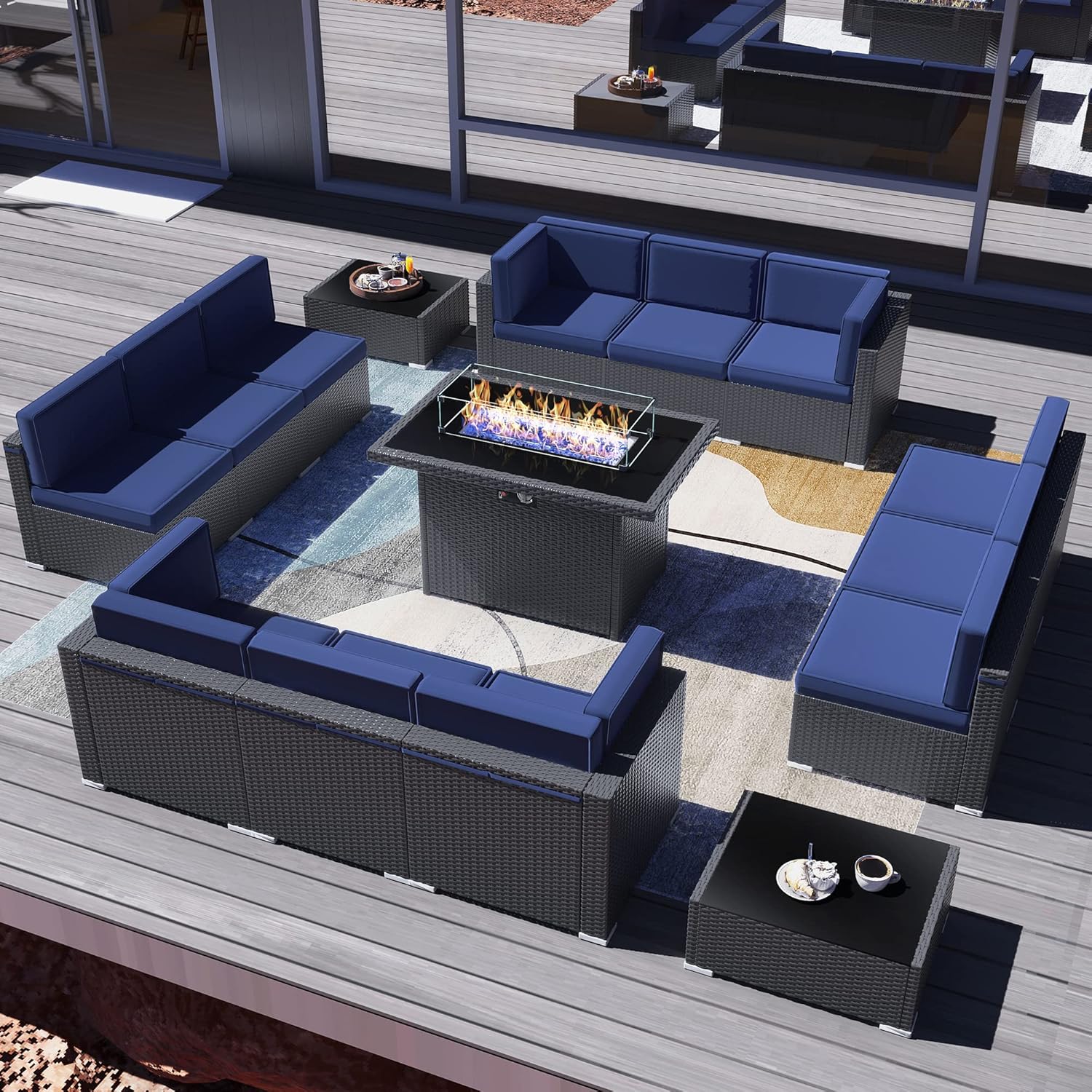 15 Pieces Patio Furniture Set with 44in Fire Pit Table for Comfort