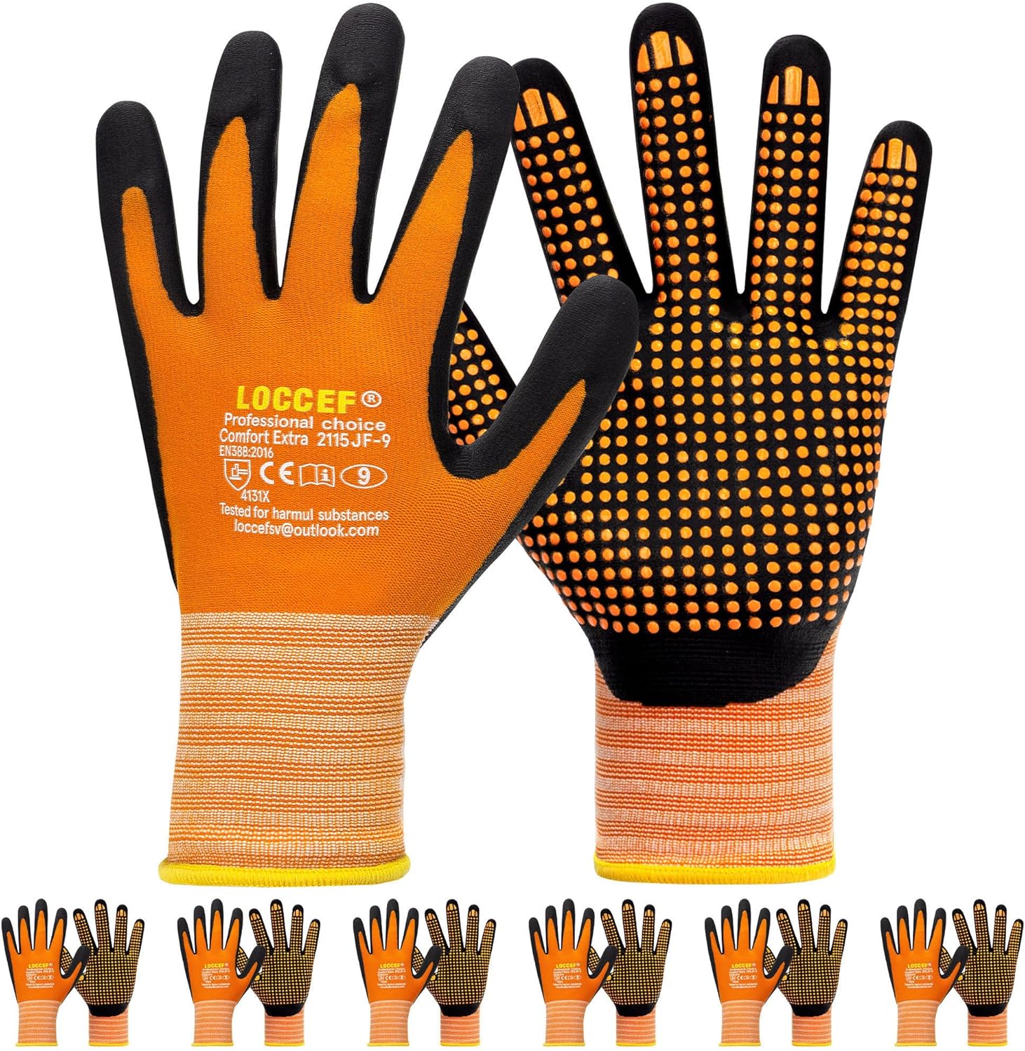 Enhanced Grip Work Gloves - 6 Pairs, Orange [LOCCEF]