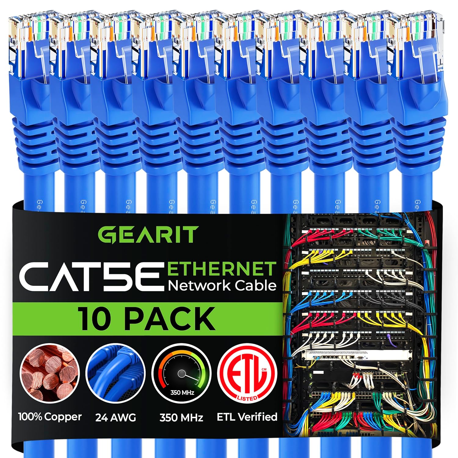 10-Pack 6ft Cat5e Patch Cable - Snagless RJ45, Gigabit Speeds