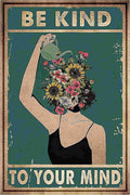 Vintage Botanical Metal Wall Art - Mindful Message, 12x8, Bestylez