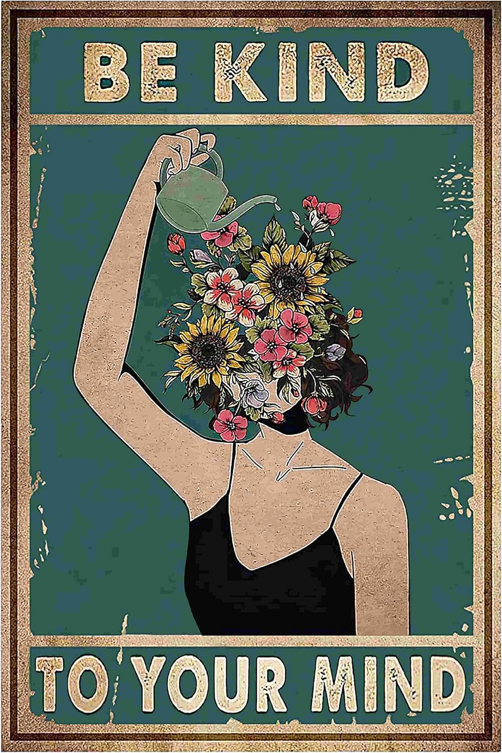 Vintage Botanical Metal Wall Art - Mindful Message, 12x8, Bestylez