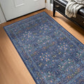 Vintage Dark Blue 3x5 Area Rug - Machine Washable Floral Accent