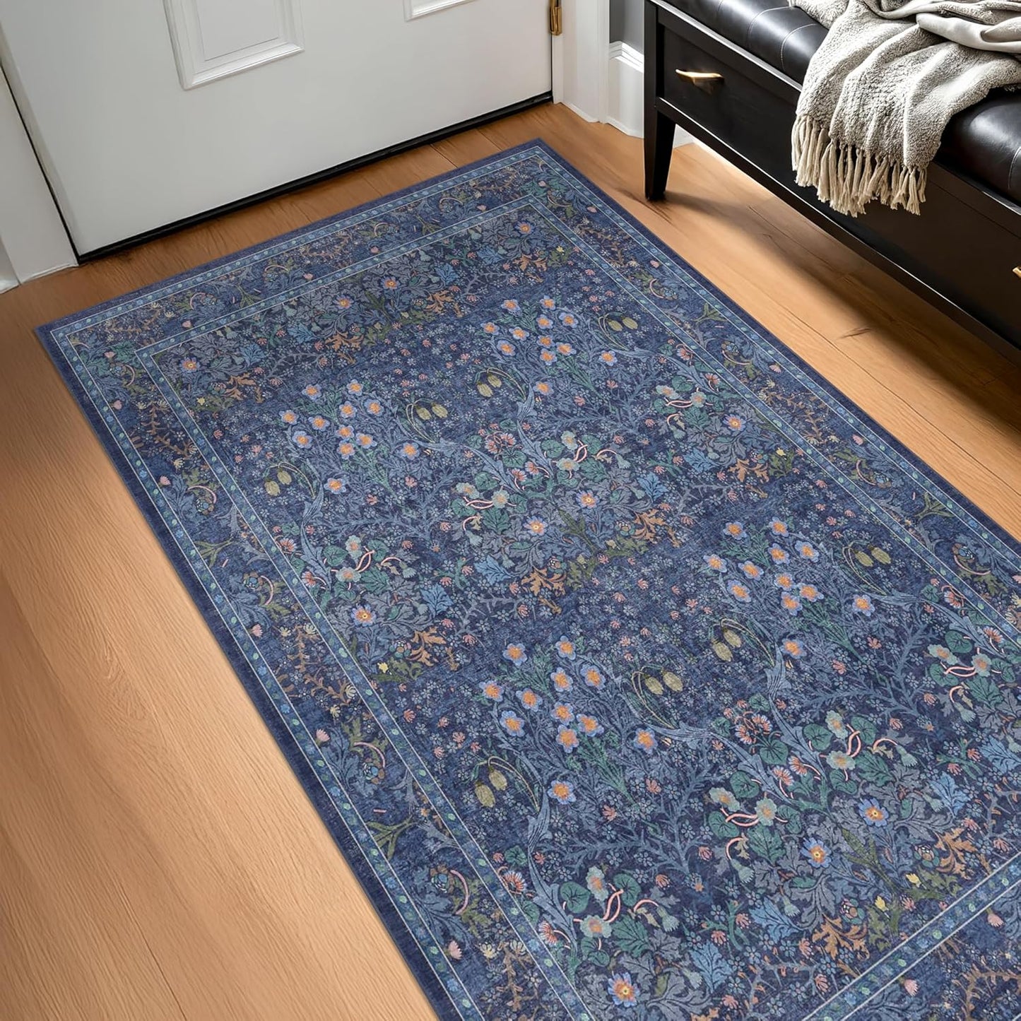 Vintage Dark Blue 3x5 Area Rugs for Entryway and Bedroom