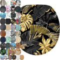 Wooden Round Toilet Seat with Soft Close - Decorative Golden Leaves