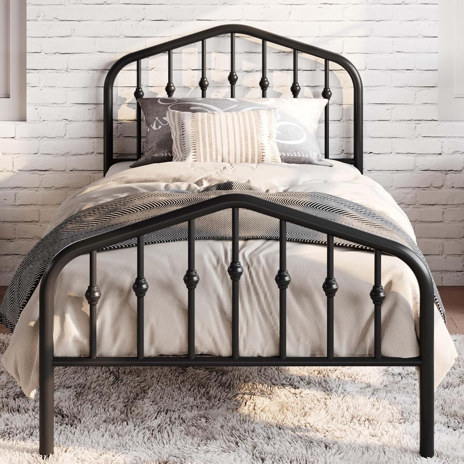 SHA CERLIN Twin Size Metal Platform Bed Frame with Vintage Style