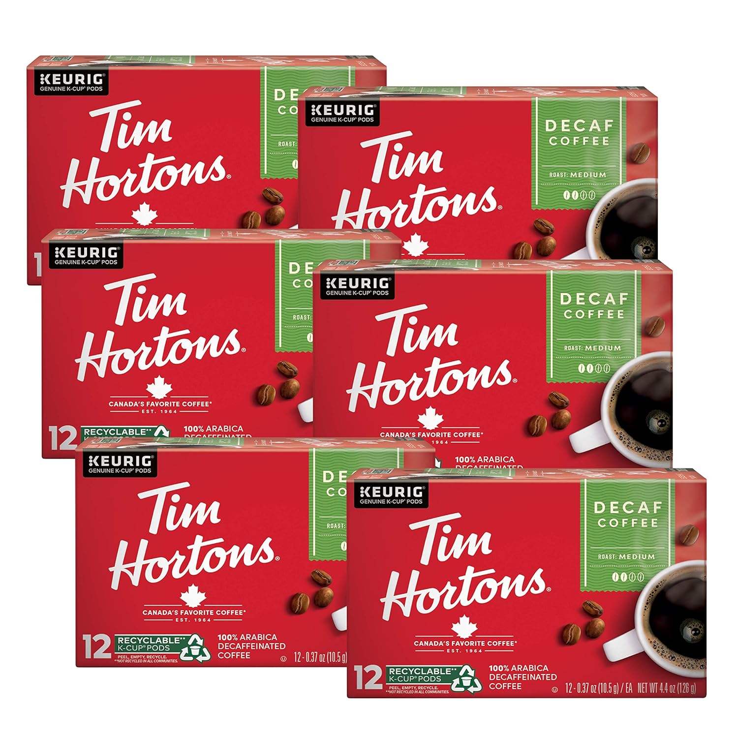 Tim Hortons Decaf Medium Roast Coffee K-Cup Pods 12 Count