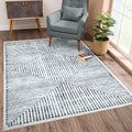 Caria Washable Non-Slip 4x6 Rug - Ivory Black Striped