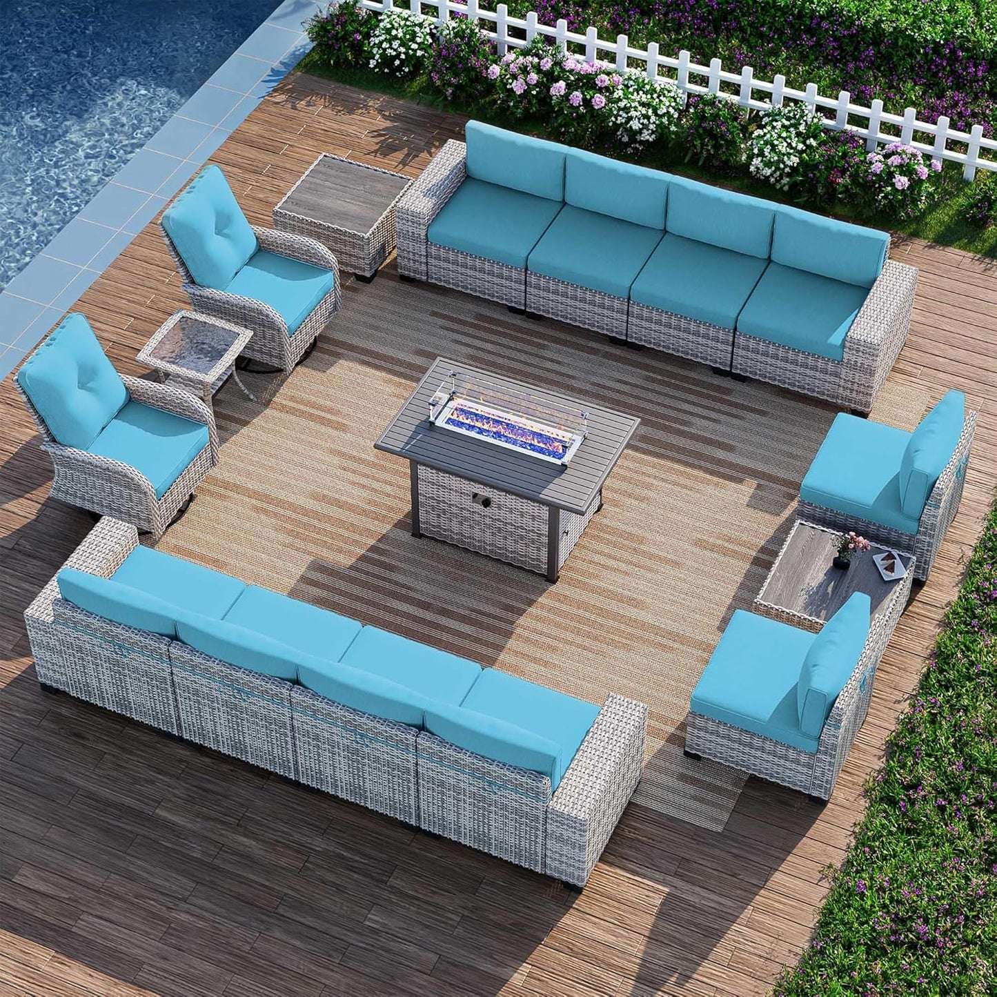 16-Piece Outdoor Patio Furniture Set with Fire Pit Table