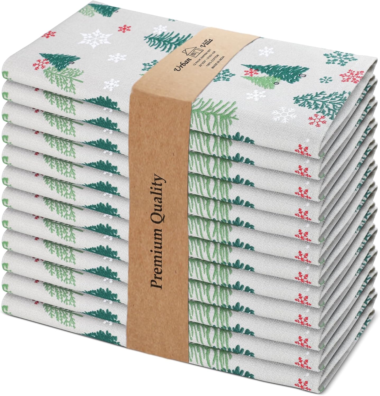 Premium Christmas Green Trees Napkins Set - 12 Pack