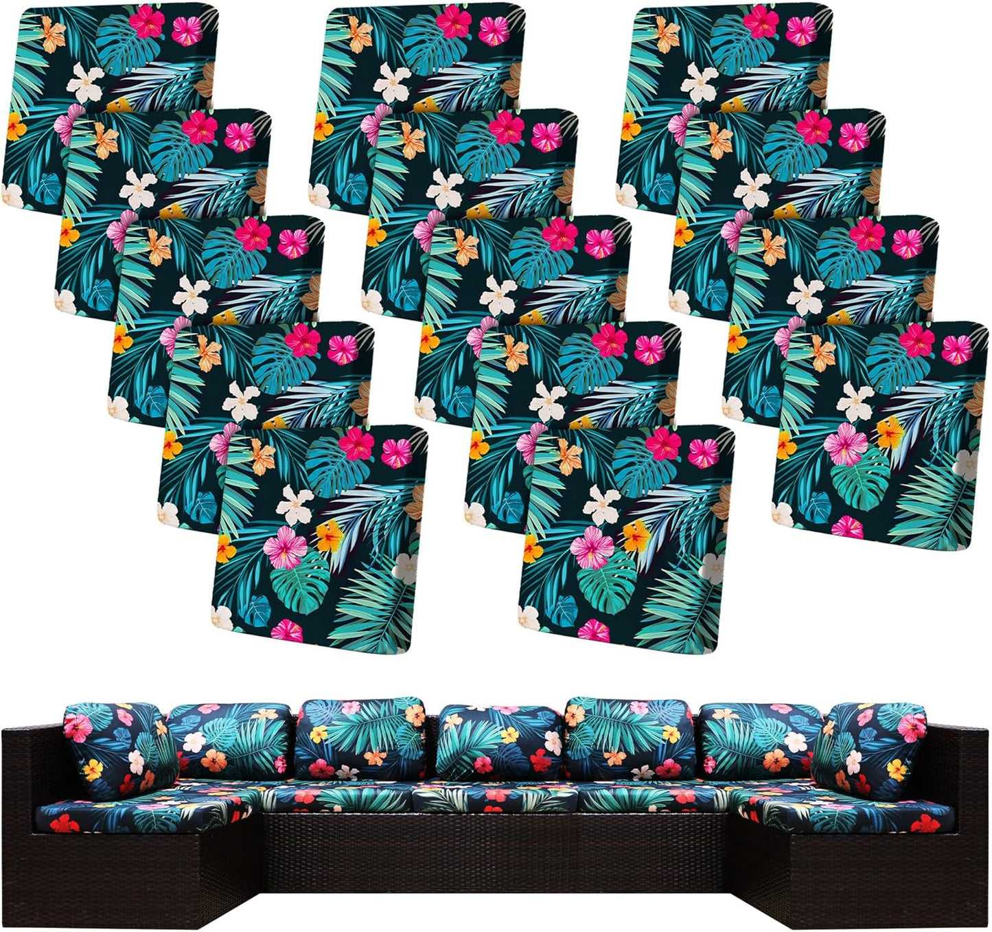 14Pcs Stretch Patio Cushion Covers for Outdoor Furniture Use
