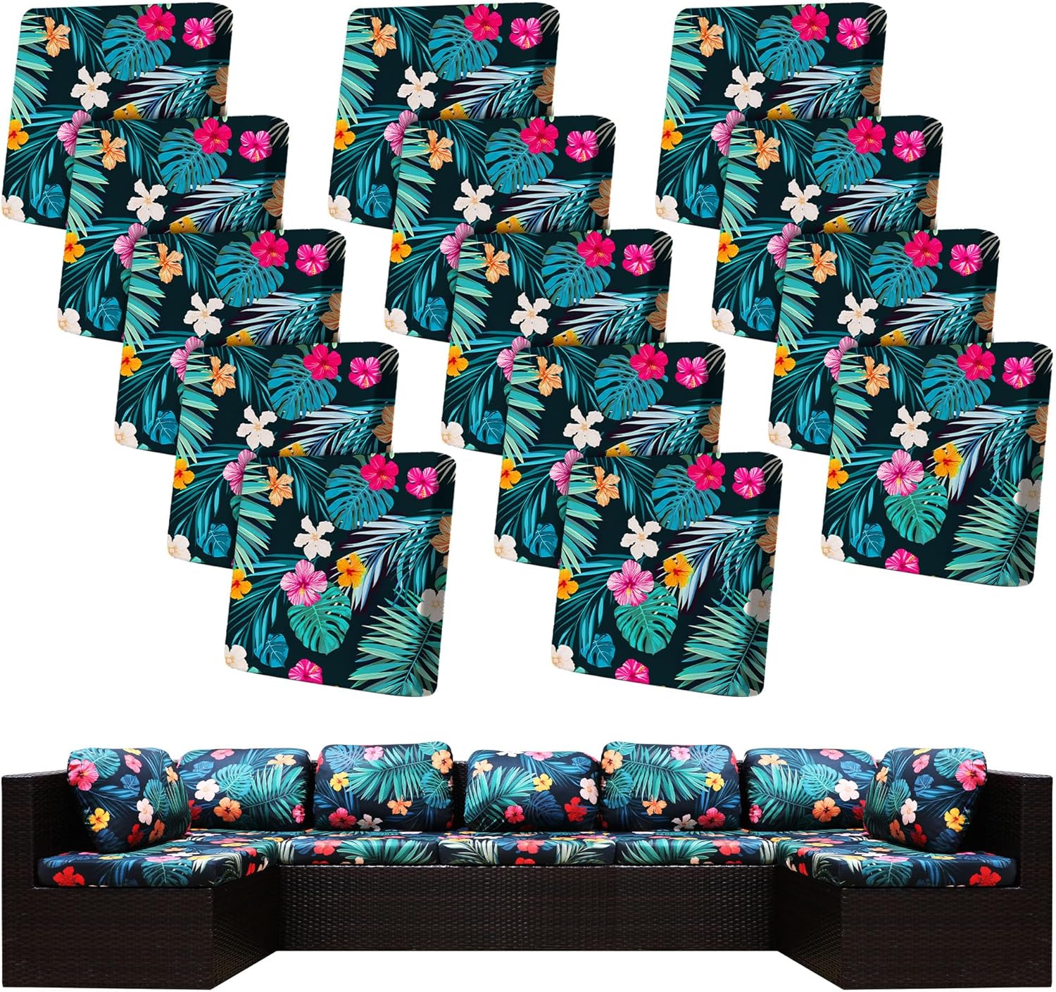 14Pcs Stretch Patio Cushion Covers for Outdoor Furniture Use