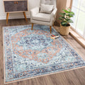 Washable Non-Slip 9 ft x 12 ft Traditional Area Rug - Peach/Blue