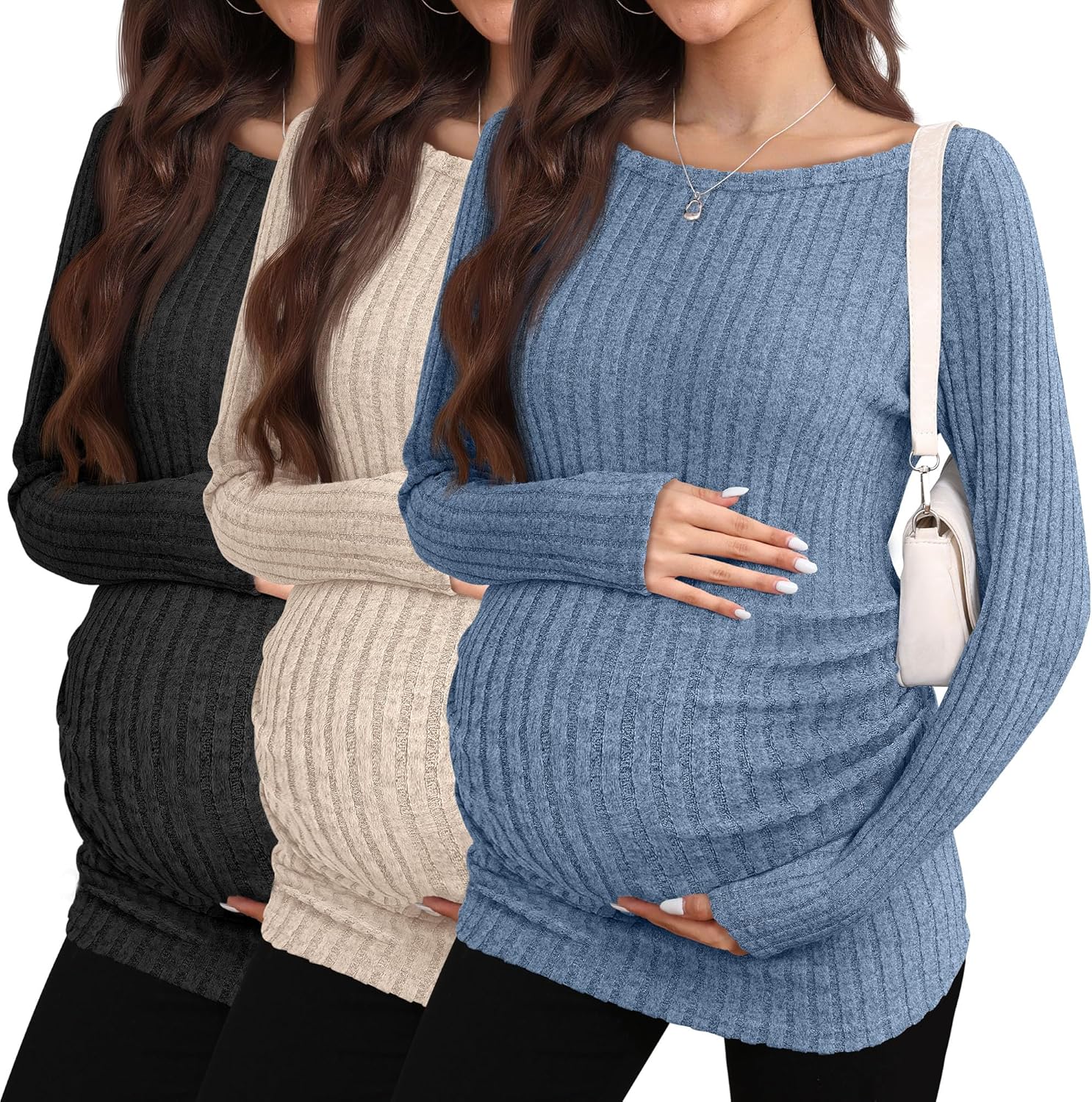 3 Pack Long Sleeve Maternity Sweaters for Cozy Winter Wear