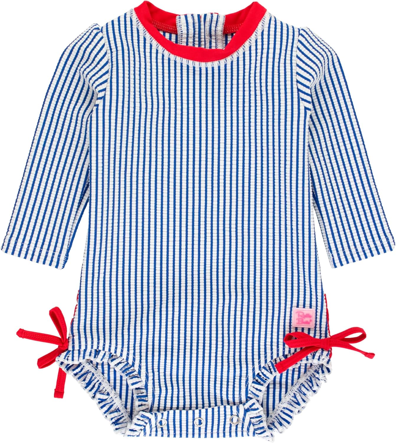 RuffleButts Baby Girls Seersucker Long Sleeve Rash Guard Swimsuit