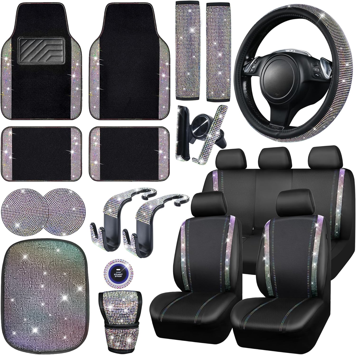 Bling Car Accessories Set for Women - 23 PCS Full Set