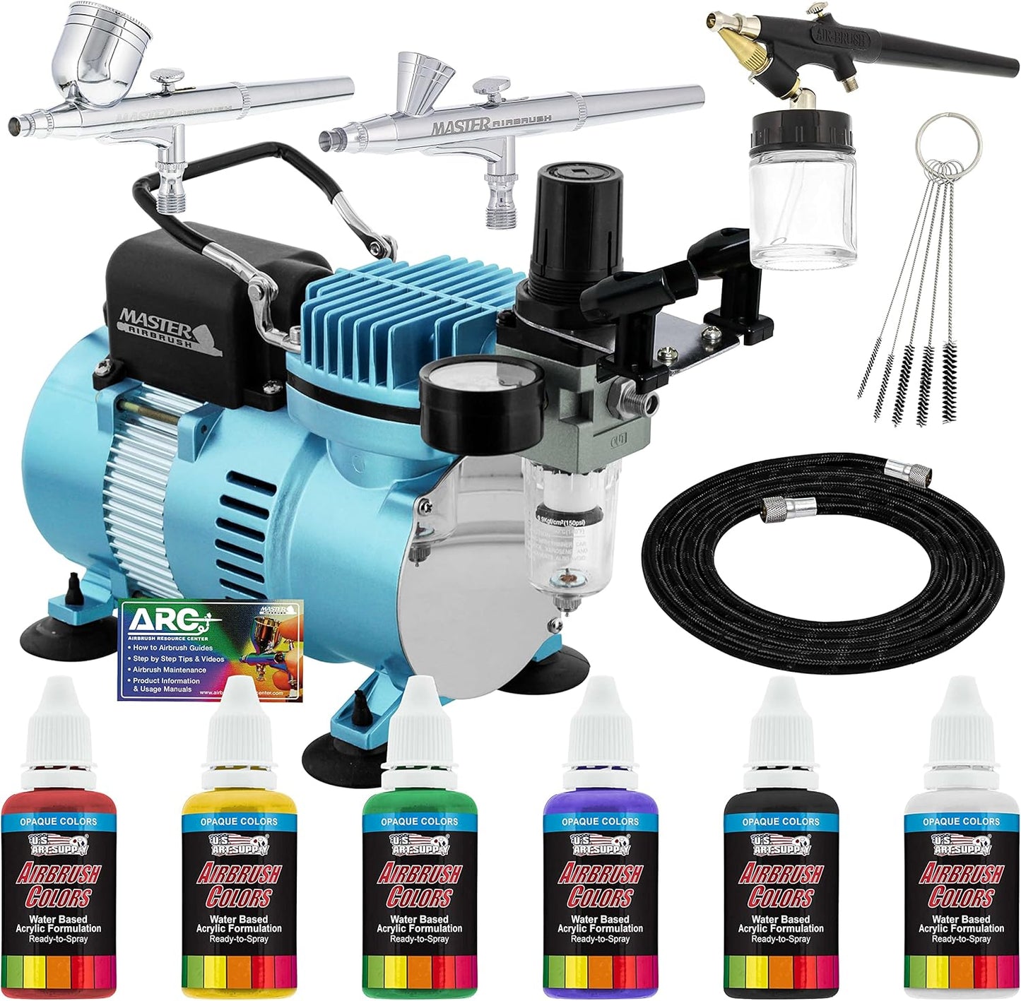 Professional Airbrush Kit with 3 Airbrushes & Paint Set