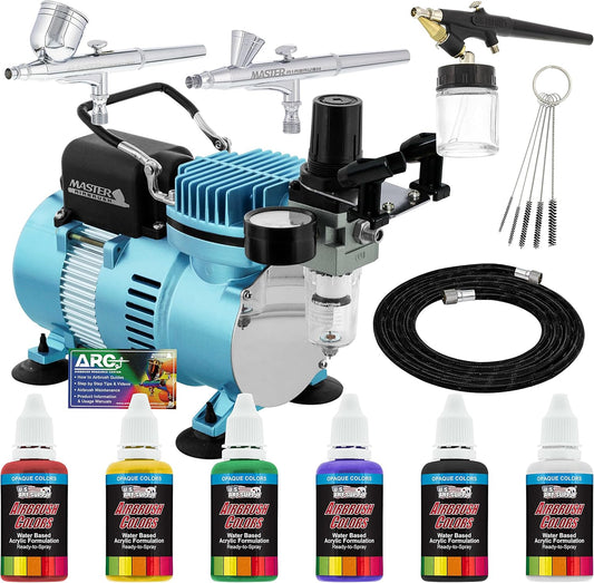 Professional Airbrush Kit with 3 Airbrushes & Paint Set