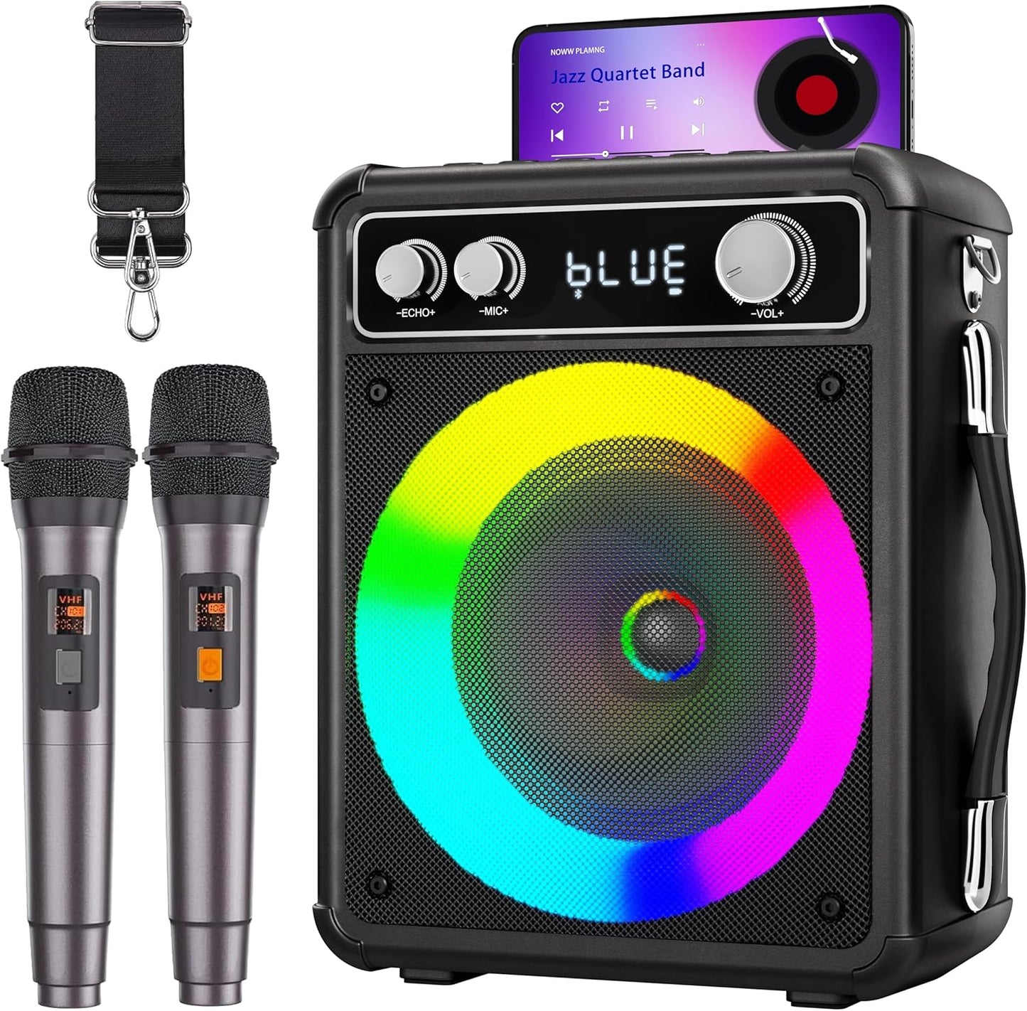 Portable Karaoke Machine with 2 Wireless Mics
