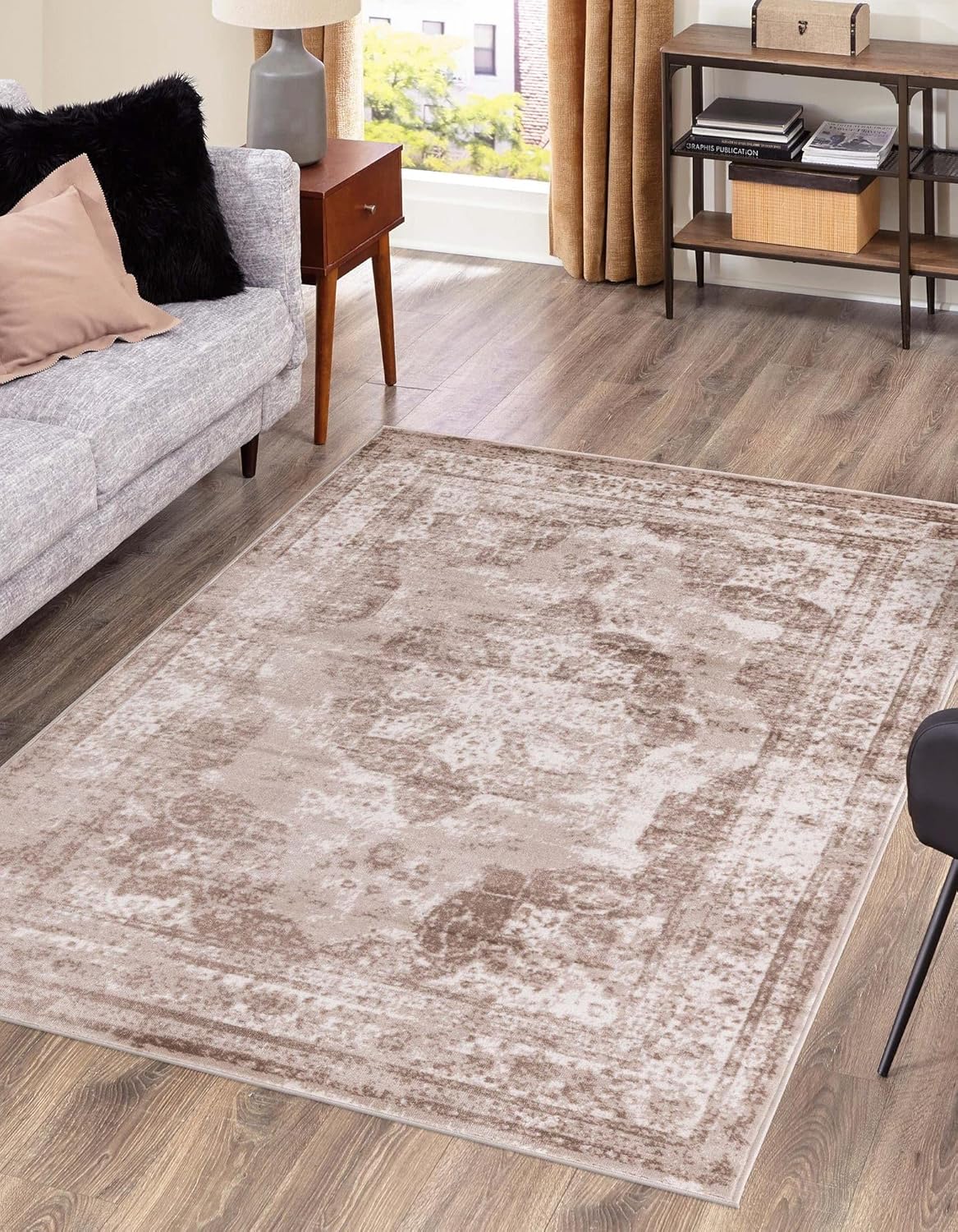 Unique Loom Sofia Collection Area Rug - Elegant Beige/ Ivory Design