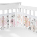 Breathable Mesh Crib Liner Set Pink and Grey Boho Floral - Safe, Taut