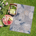 CAMILSON Indoor Outdoor Rug, Blue 4x6 Leaf Tropical Design