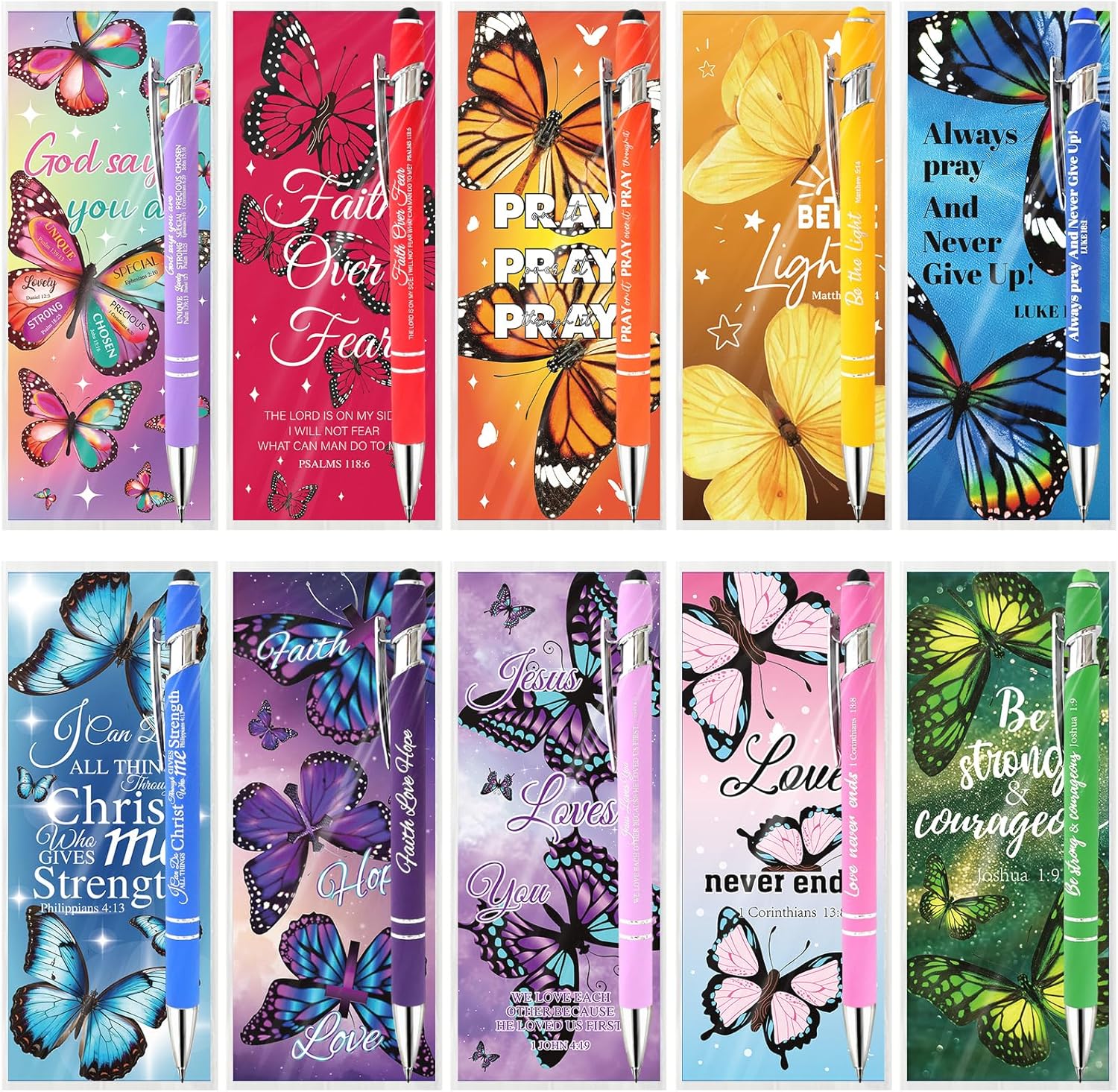 60 Sets Christian Bible Verse Pens with Butterfly Bookmarks