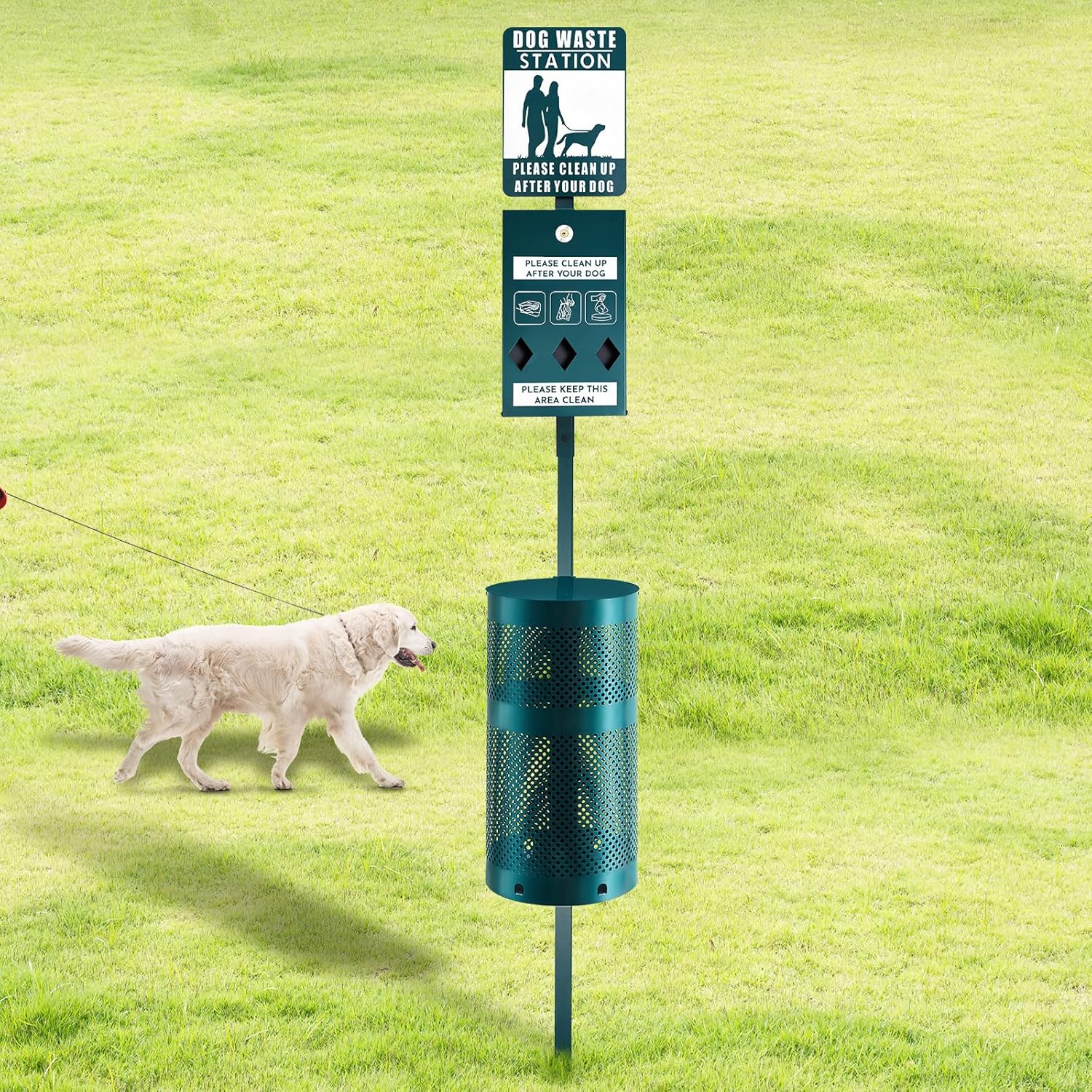 Dog Waste Station Galvanized Steel Bin with Poop Bag Dispenser