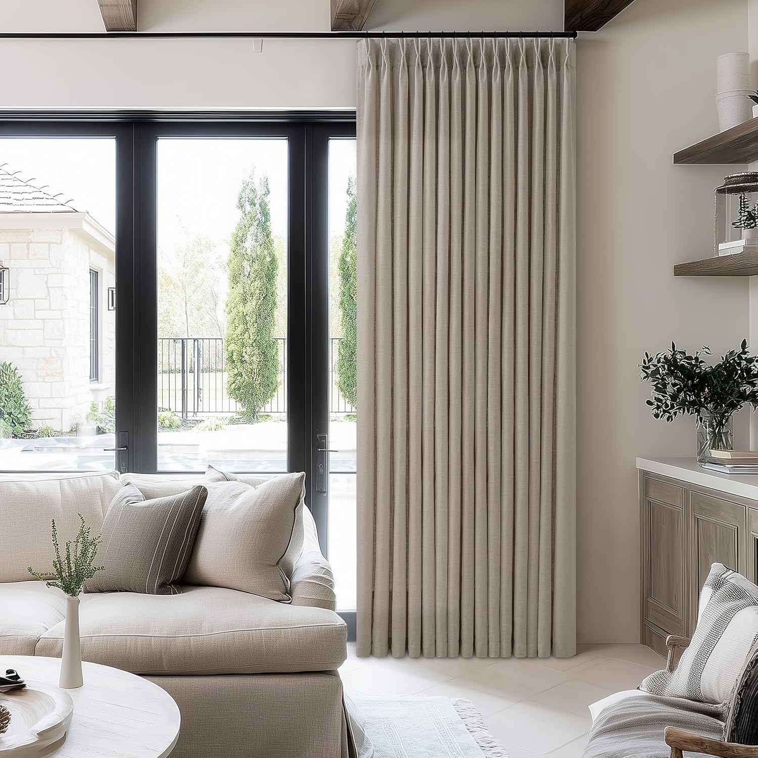 102 Inch Long Curtains Pinch Pleat Flax Linen for Living Room