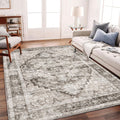Area Rug 6ft x 9ft Deep Khaki Washable Vintage Traditional - Thin, Non