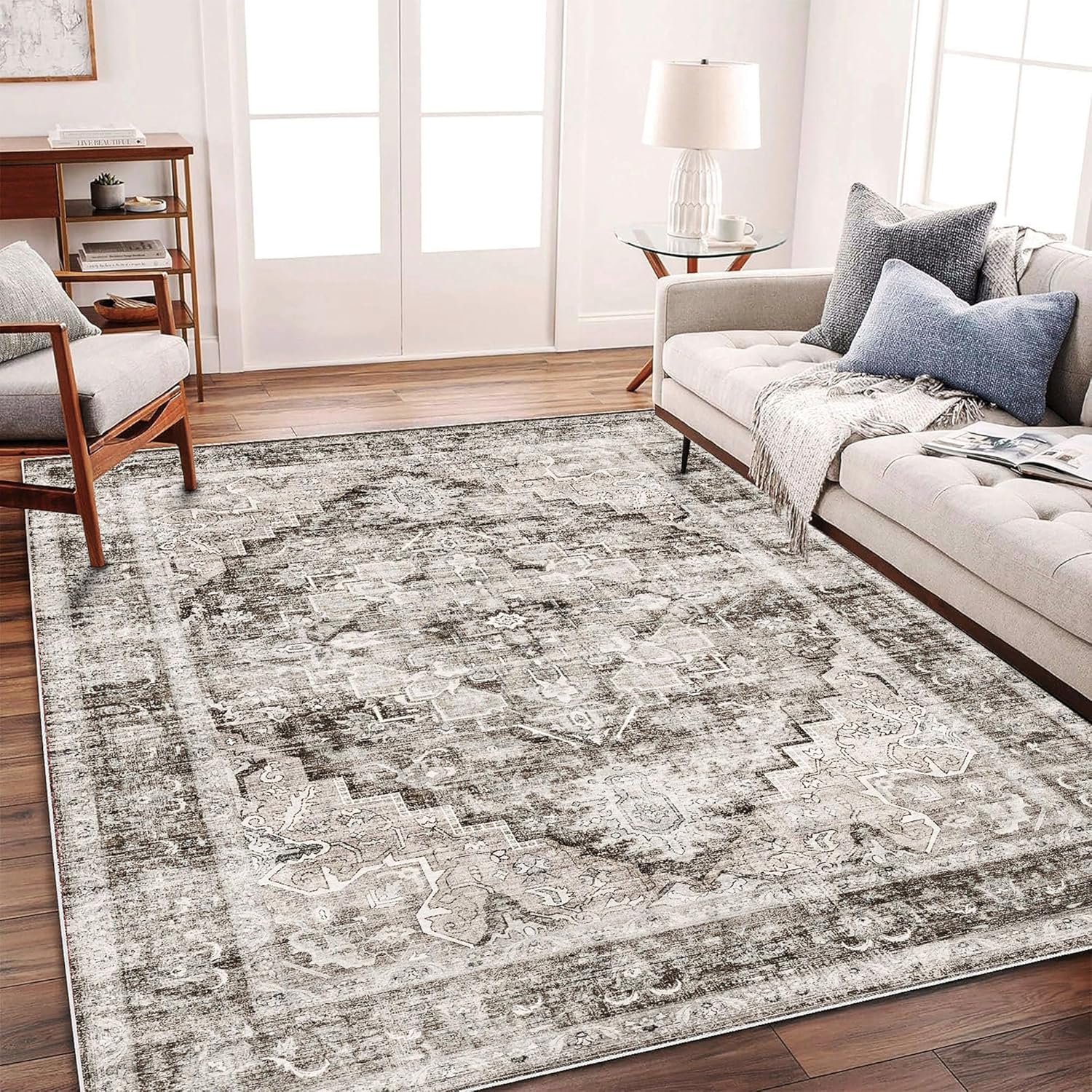Vintage Traditional Area Rug 6ftx9ft Deep Khaki for Home Use