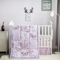 Purple Butterfly Baby Crib Bedding Set for Girls - Lilac 3-Piece