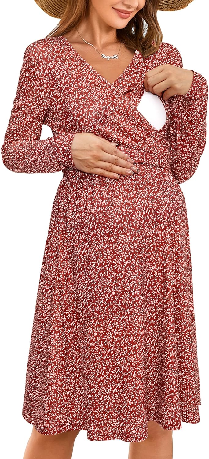 OUGES Womens V-Neck Maternity Dresses for Nursing & Baby Showers