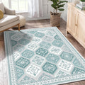 5x7 Washable Area Rug Teal Moroccan Printed Low-Pile - Easy Care