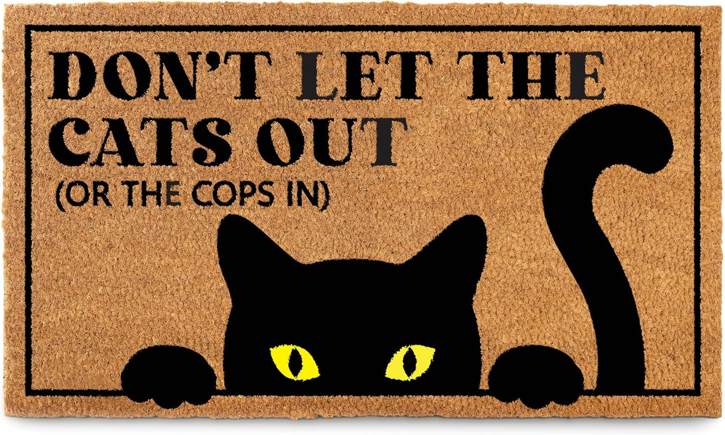 Funny Black Cat Door Mat for Outdoor Spaces - 30x17 Inch