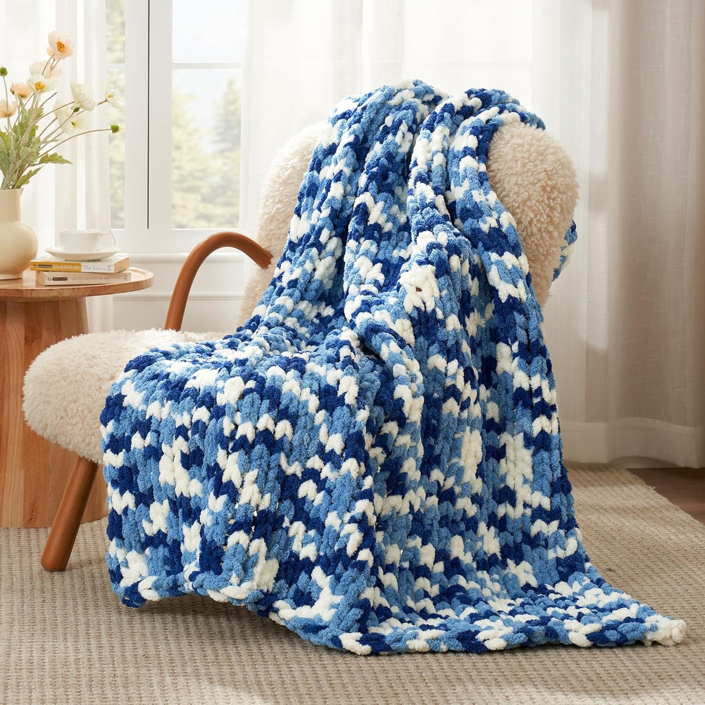 Chunky Knit Throw Blanket for Couch - Soft Chenille Crochet