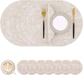 Beige Round Faux Leather Placemats and Coasters Set of 8 - Washable