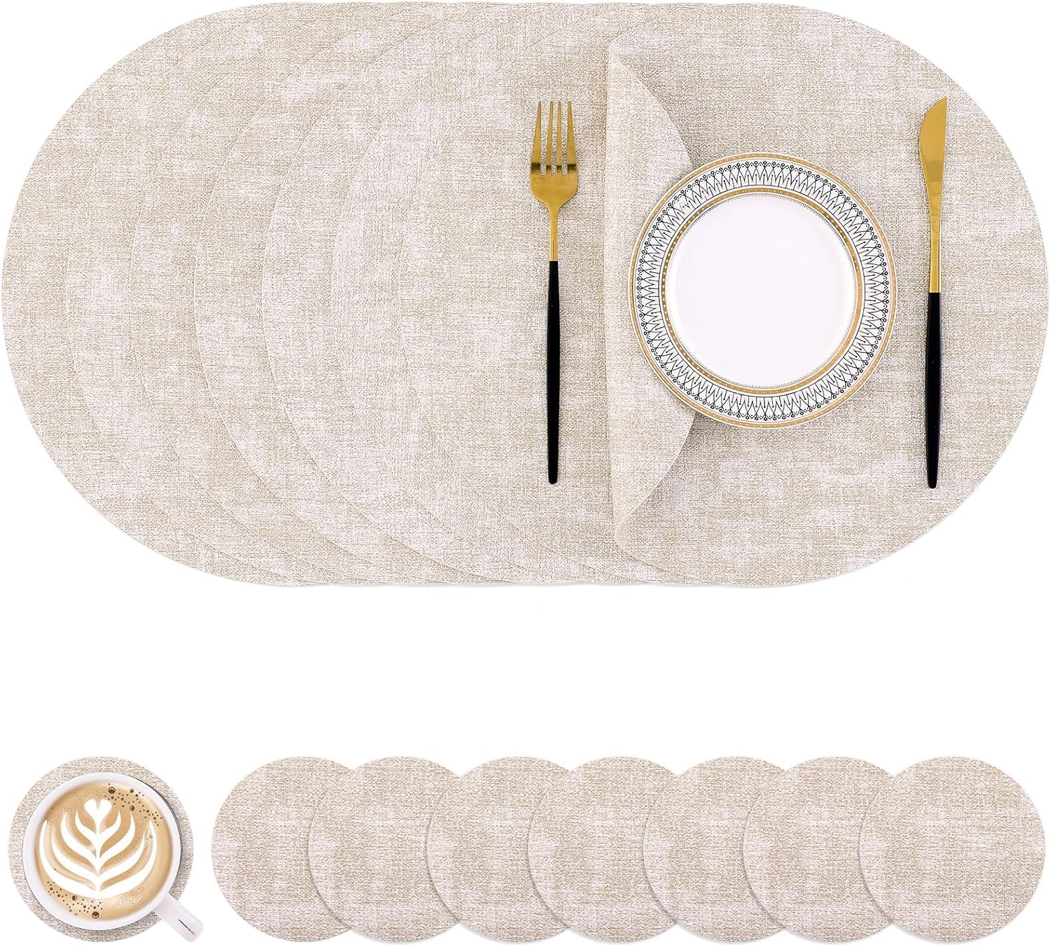 Homaxy Round Faux Leather Placemats Set of 8 for Dining Use
