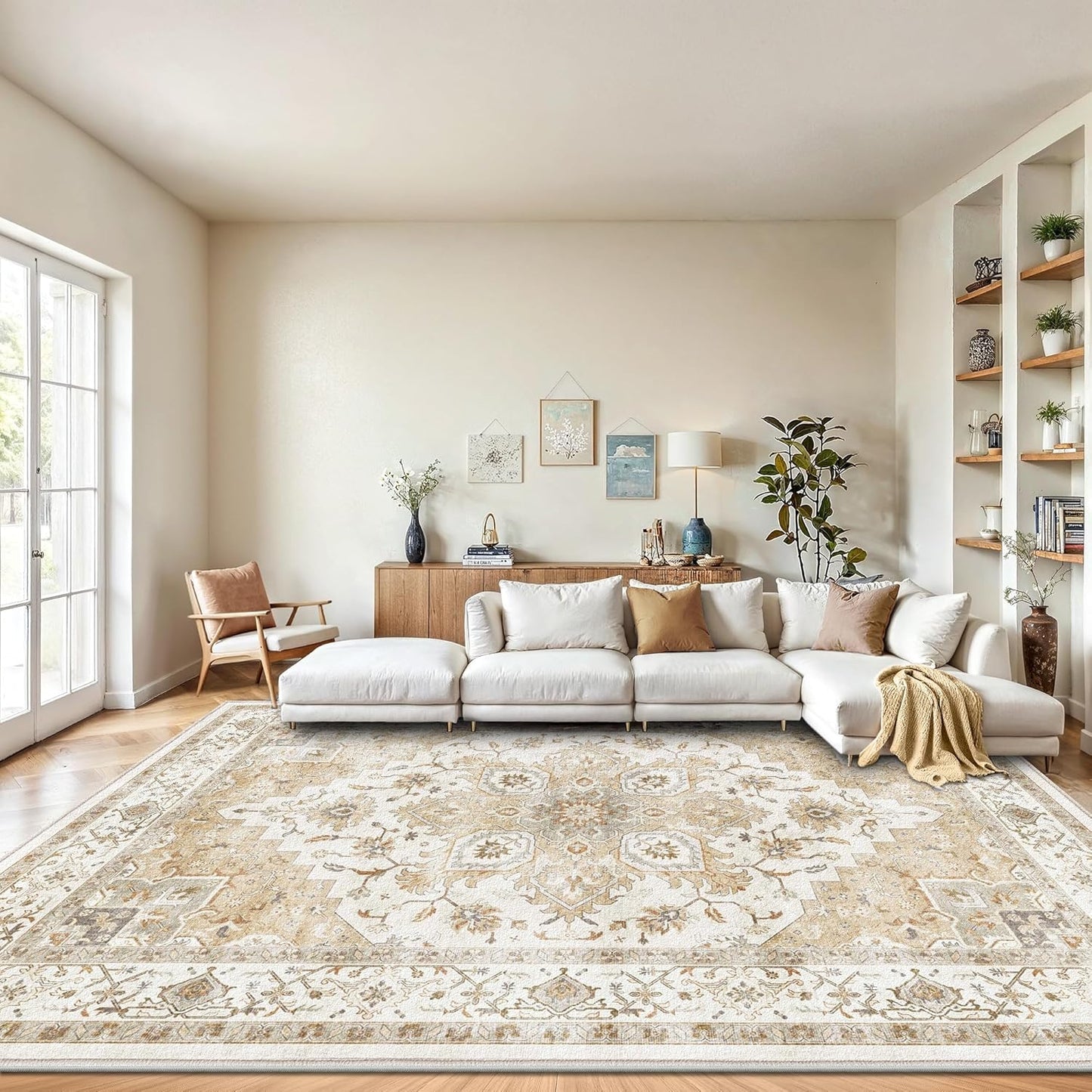 Low-Profile Large Washable Area Rug for Living Room & Bedroom