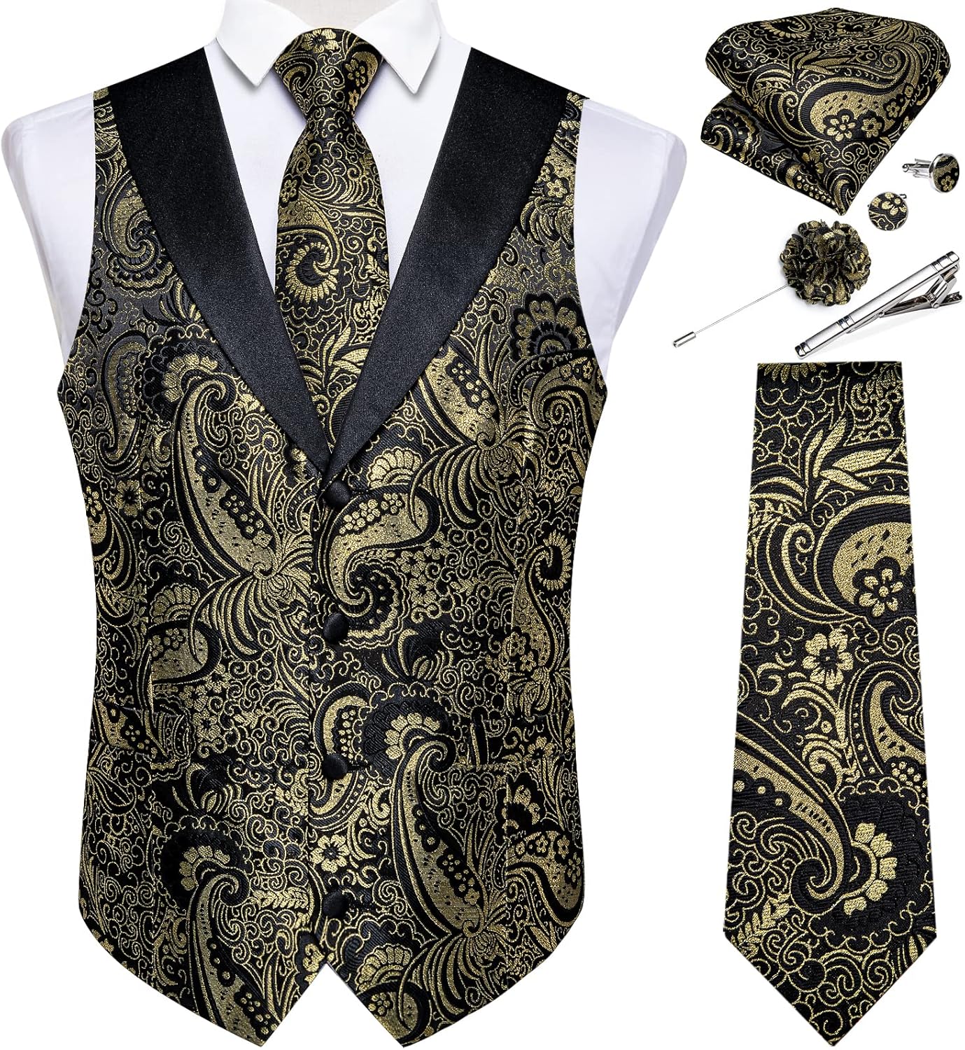 DiBanGu Mens Paisley Suit Vest Set for Weddings and Parties