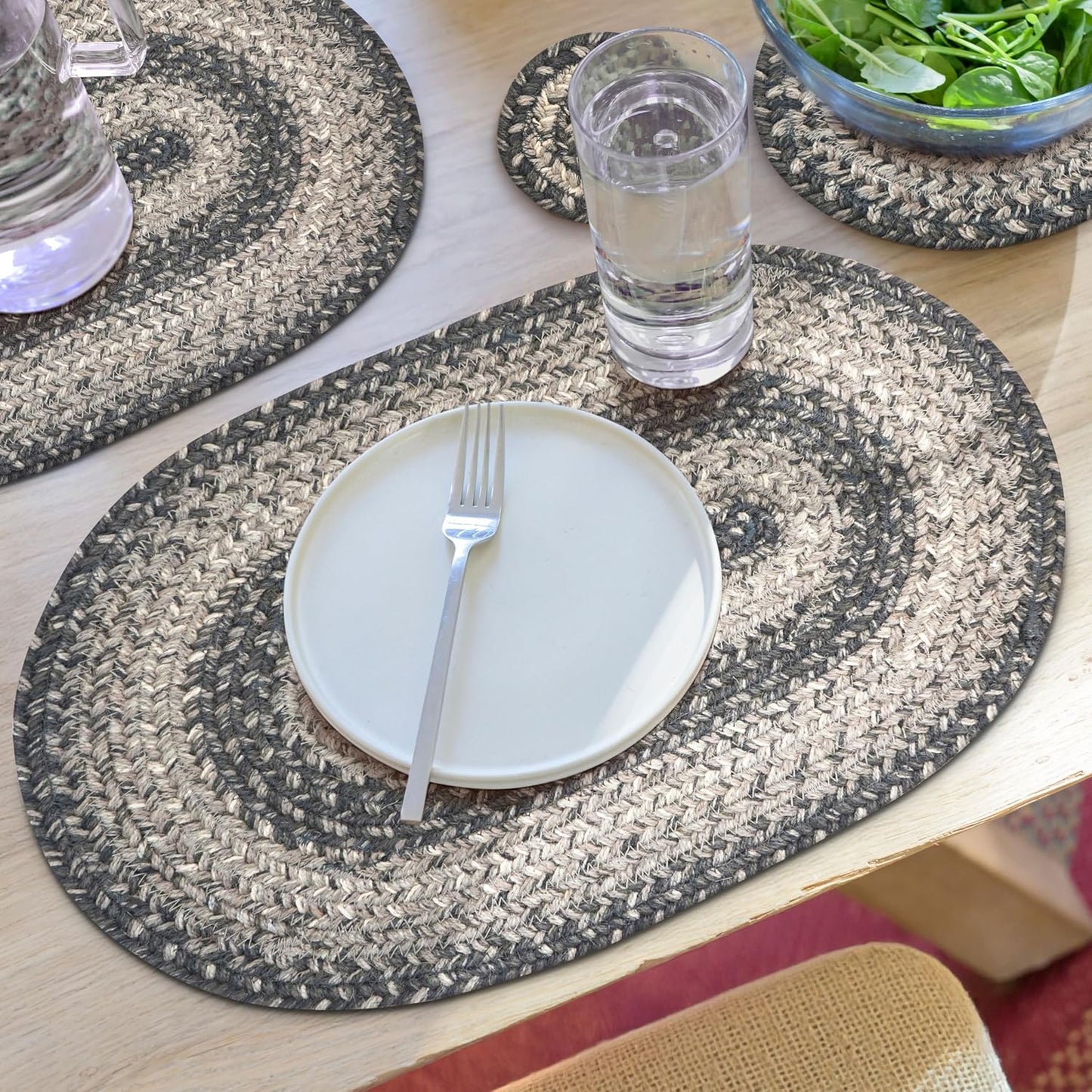 Flint Hill Jute Braided Placemats Set of 4 for Rustic Dining