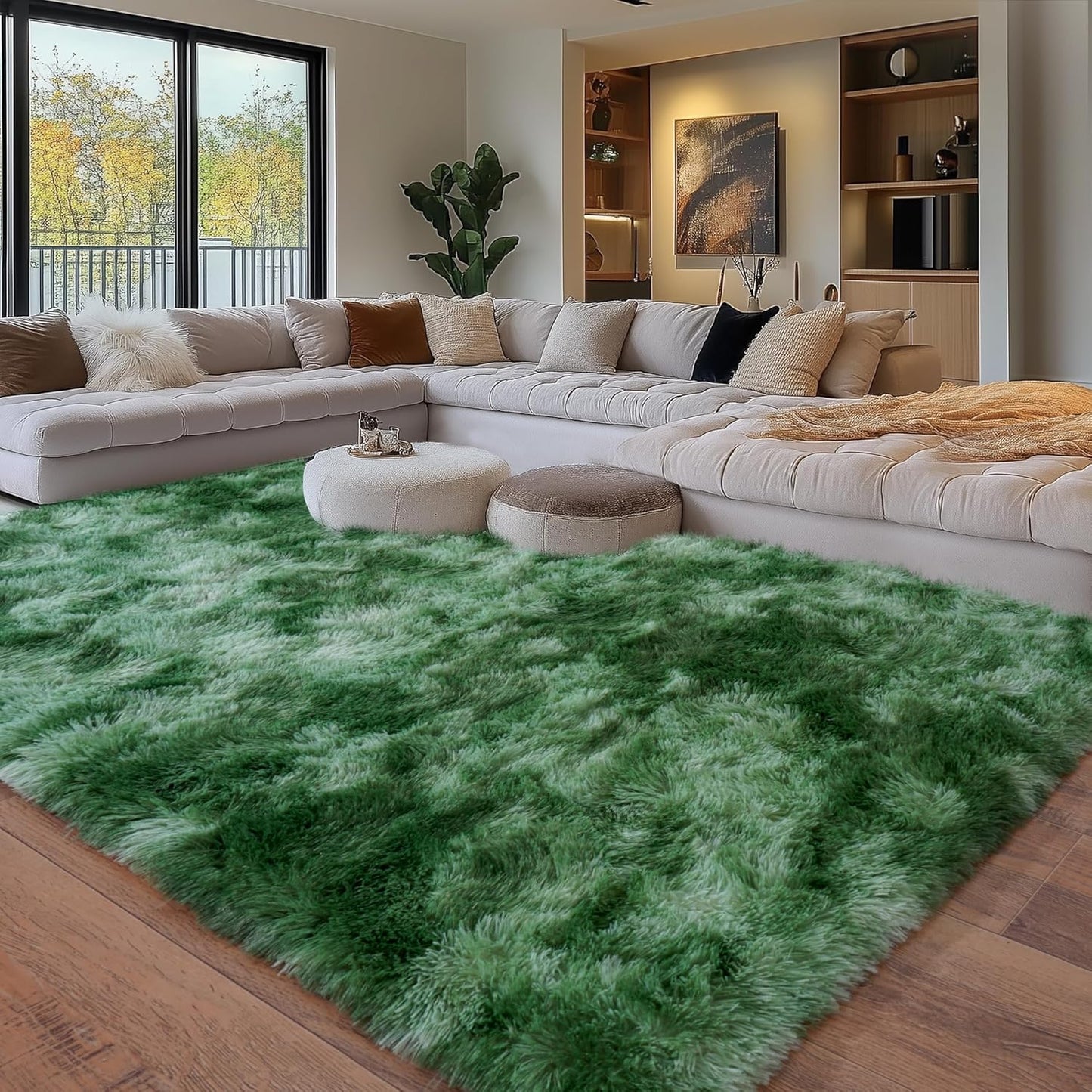 Ultra Soft Tie-Dyed Fluffy Green Rug for Bedroom 8x10 ft