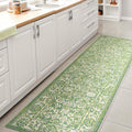 Weave Floral Indoor Outdoor Runner Rug 2x10 Cream/Green - Durable Boho