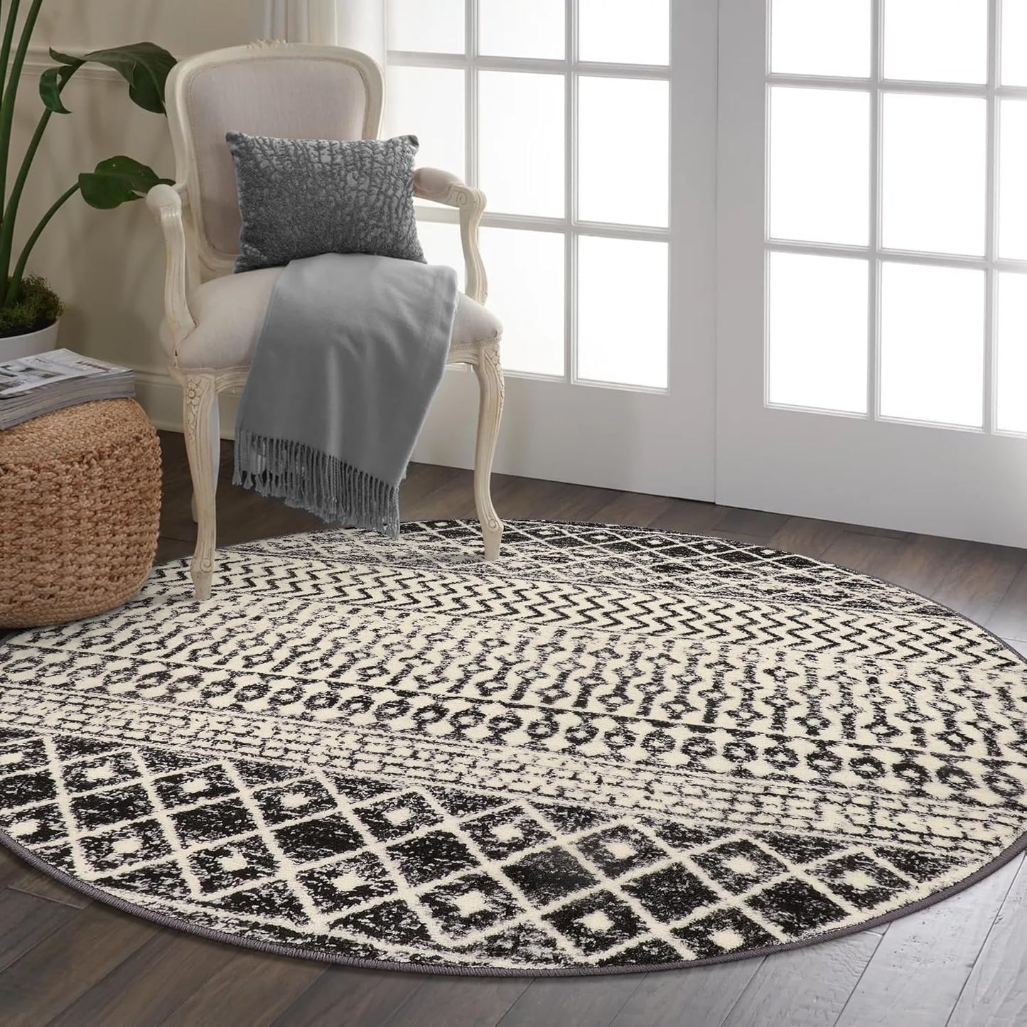 Moroccan Washable Round Area Rug for Cozy Living Spaces