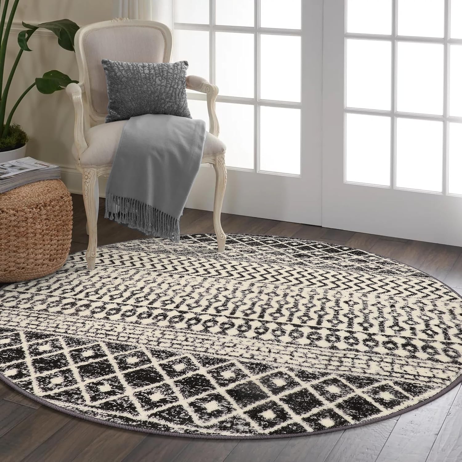 Moroccan Washable Round Area Rug for Cozy Living Spaces