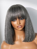 All-Day Comfort 12 in Grey Salt & Pepper Bob Wig with Bangs - Natural