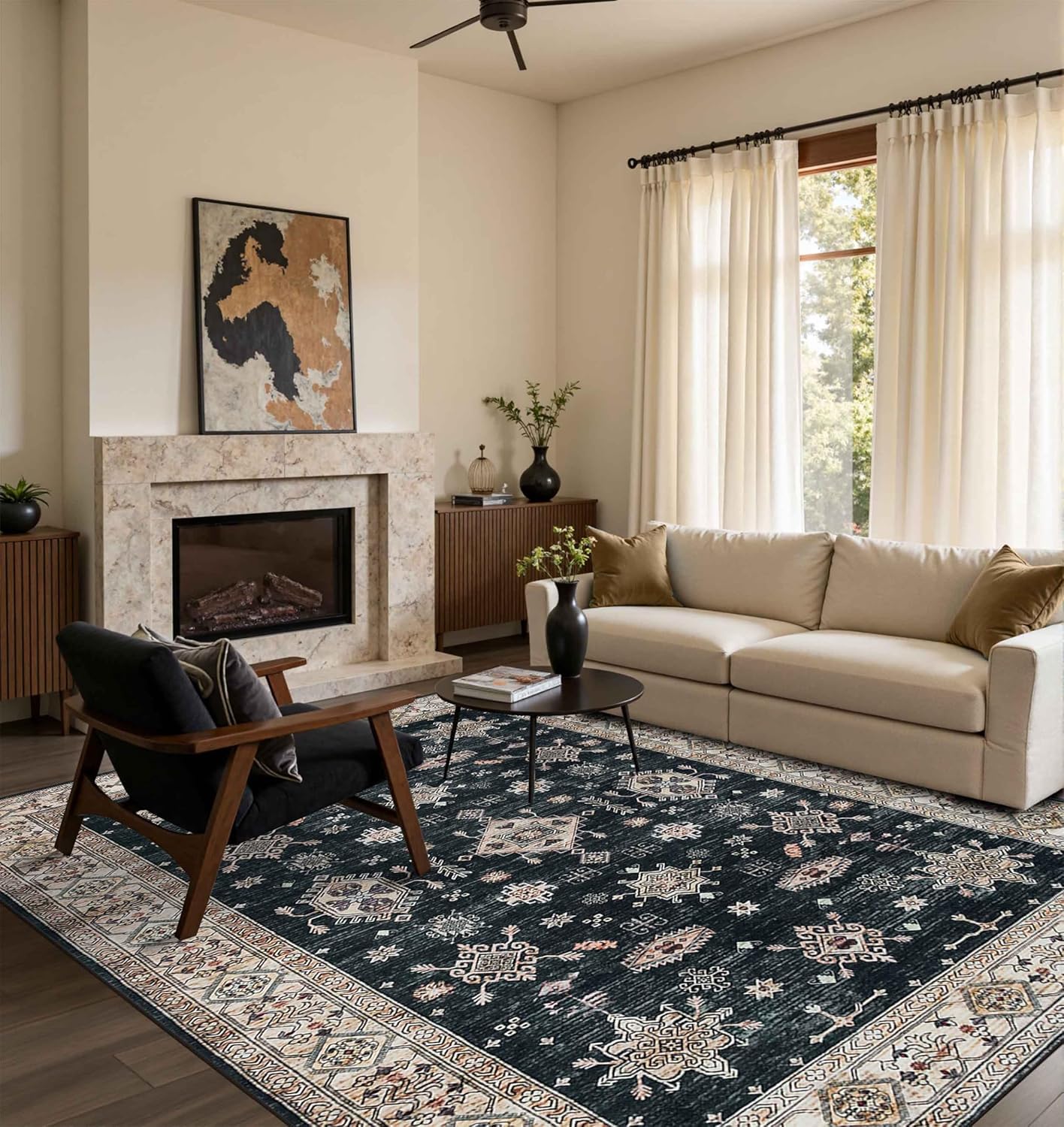 6x9 Area Rugs for Living Room Bedroom, Vintage Boho Design