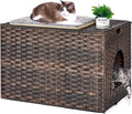 Handwoven Rattan Cat Litter Box Enclosure with Trapping Mat - Dark