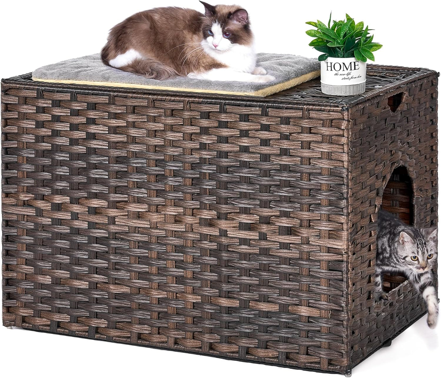 Cat Litter Box Enclosure with Litter Trapping Mat for Comfort